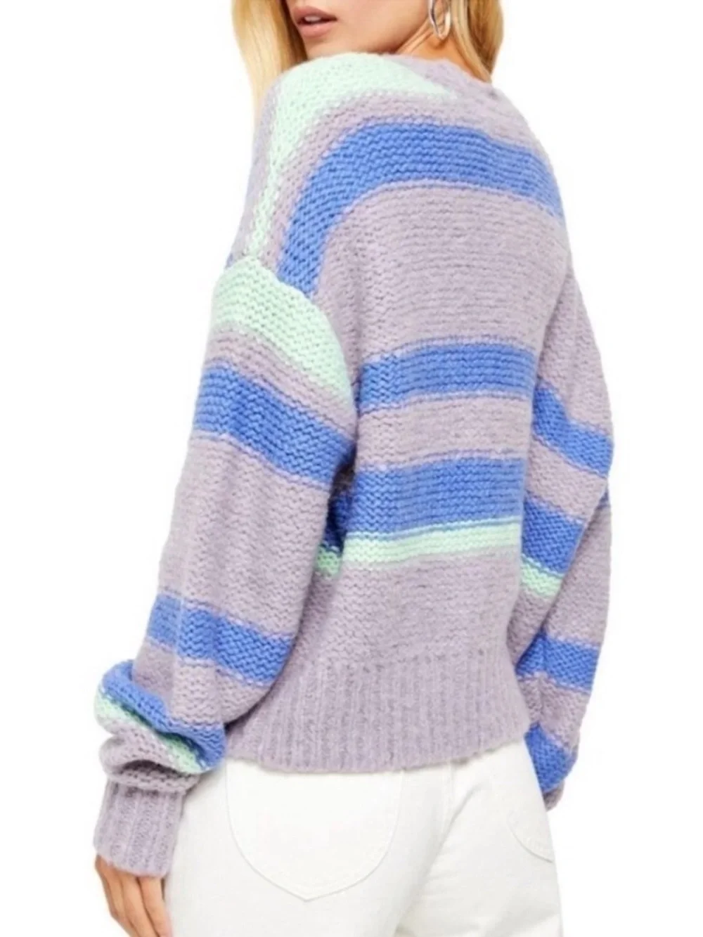 Free People Fine Time Stripe Alpaca Wool Blend Cardigan Sweater Chunky Knit Boho
